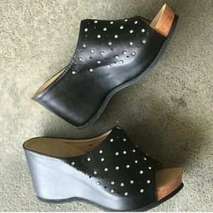 Italina Black Comfort Rhinestone Platform Wedge